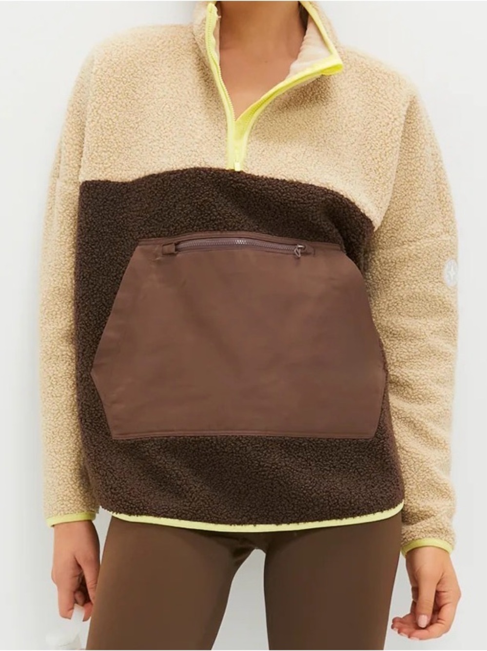 Tuckernuck Two-Tone Sherpa Pullover in Cream & Chocolate Brown